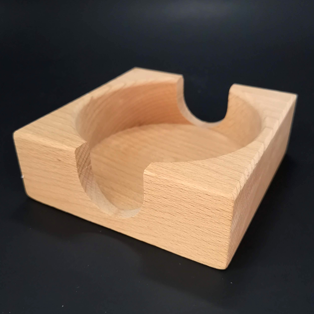 Dřevěný stojánek hranatý na podtácky kulaté, masivní dřevo, 12,5x12,5x4,5 cm