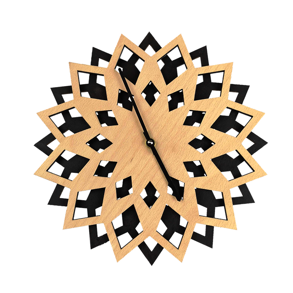 Dřevěné hodiny květ , kombinace dřevo/černá, průměr 30 cm