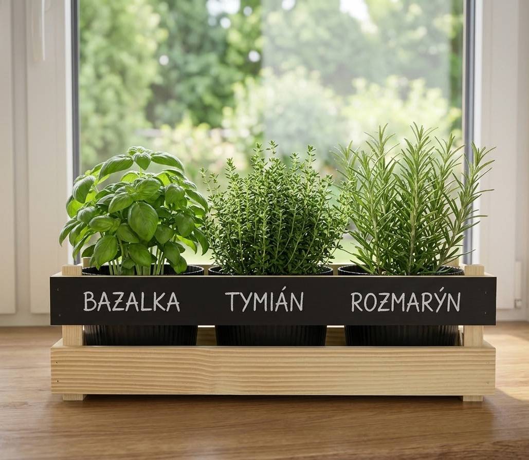 Dřevěný obal s květináči a tabulkou pro psaní křídou, 47x17x15cm Český výrobek