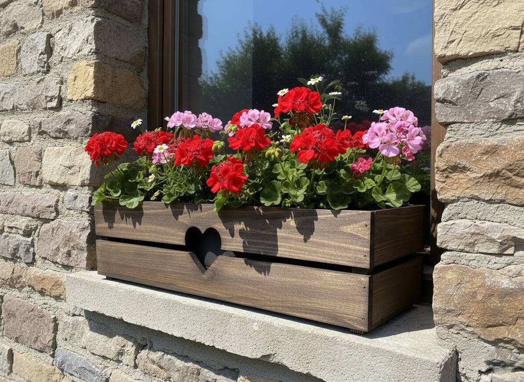 Dřevěný obal na truhlík se srdcem - tmavý, 62x21,5x17cm Český výrobek