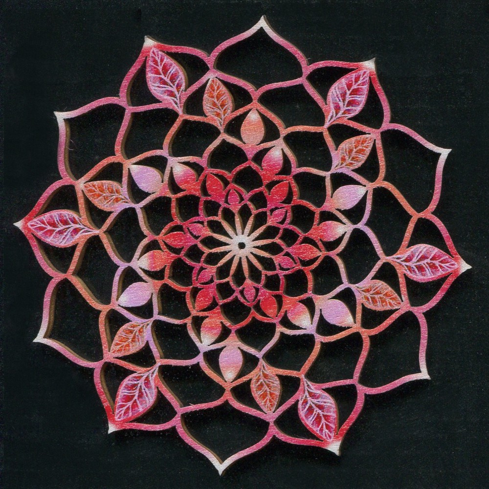 Dřevěná dekorace mandala růžová 9 cm
