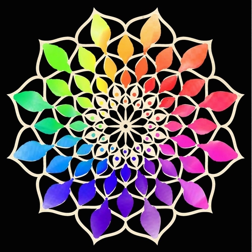 Dřevěná dekorace mandala duhová 9 cm