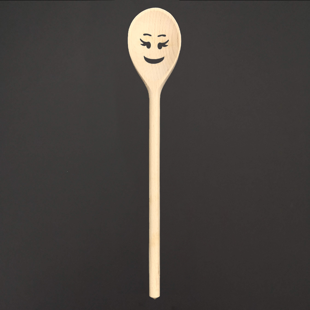 Dřevěná vařečka s obličejem, masivní dřevo, délka 30 cm