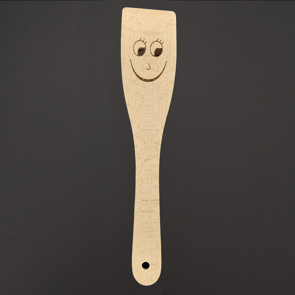 Dřevěná obracečka s obličejem, masivní dřevo, délka 28 cm