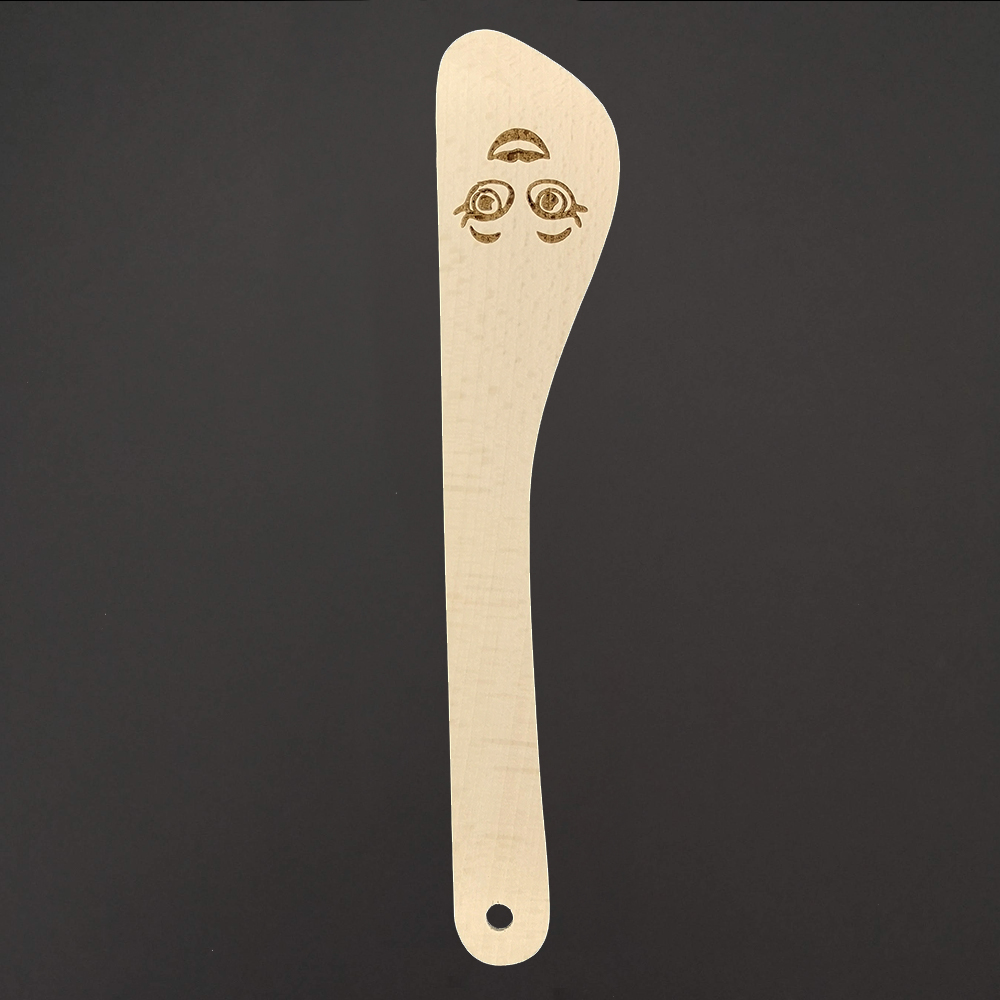 Dřevěná obracečka s obličejem, masivní dřevo, délka 30 cm