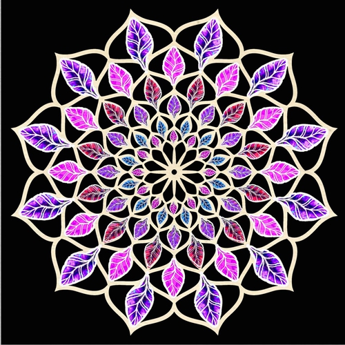 Dřevěná dekorace mandala barevná 9 cm