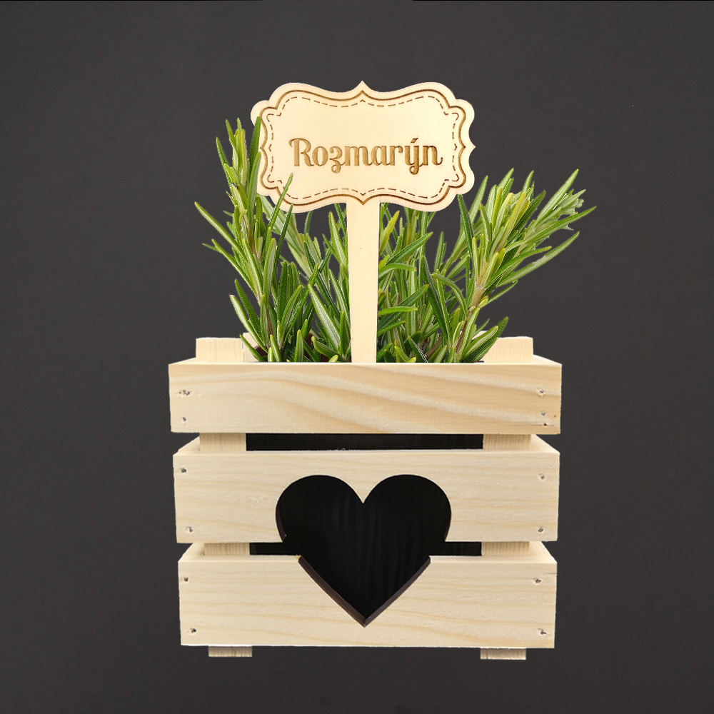 Dřevěný zápich - cedulka na bylinky Rozmarýn, výška 20 cm, český výrobek