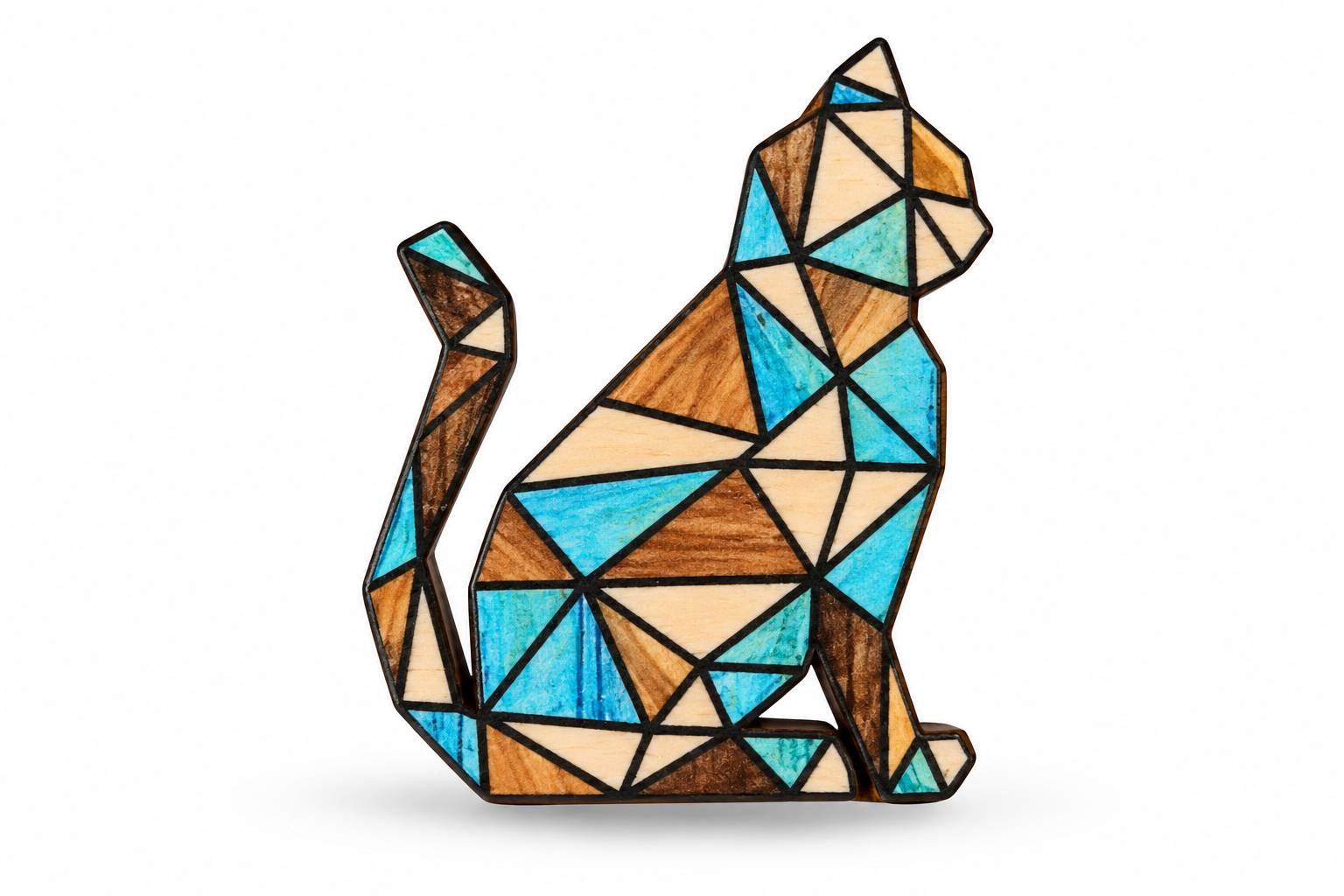 Dřevěná brož barevná - kočka, 6x5 cm, český výrobek