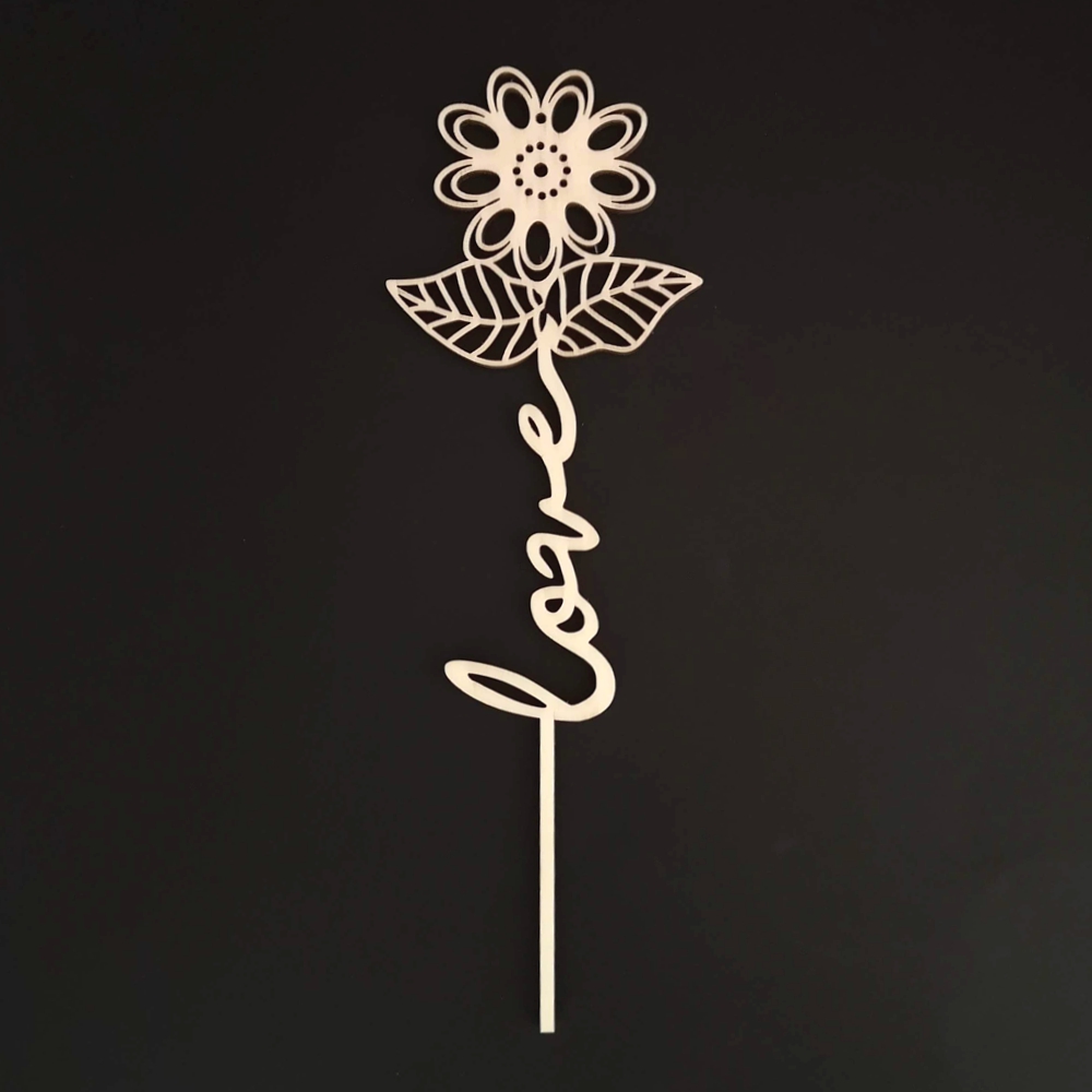 Dřevěný zápich květina - Love, délka 28 cm