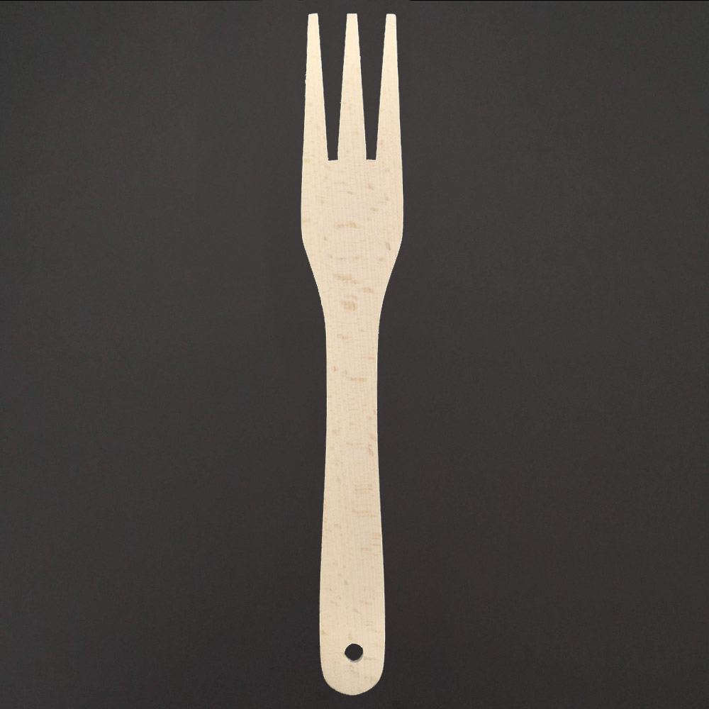Dřevěná vidlička tříhrotá, masivní dřevo, délka 28 cm