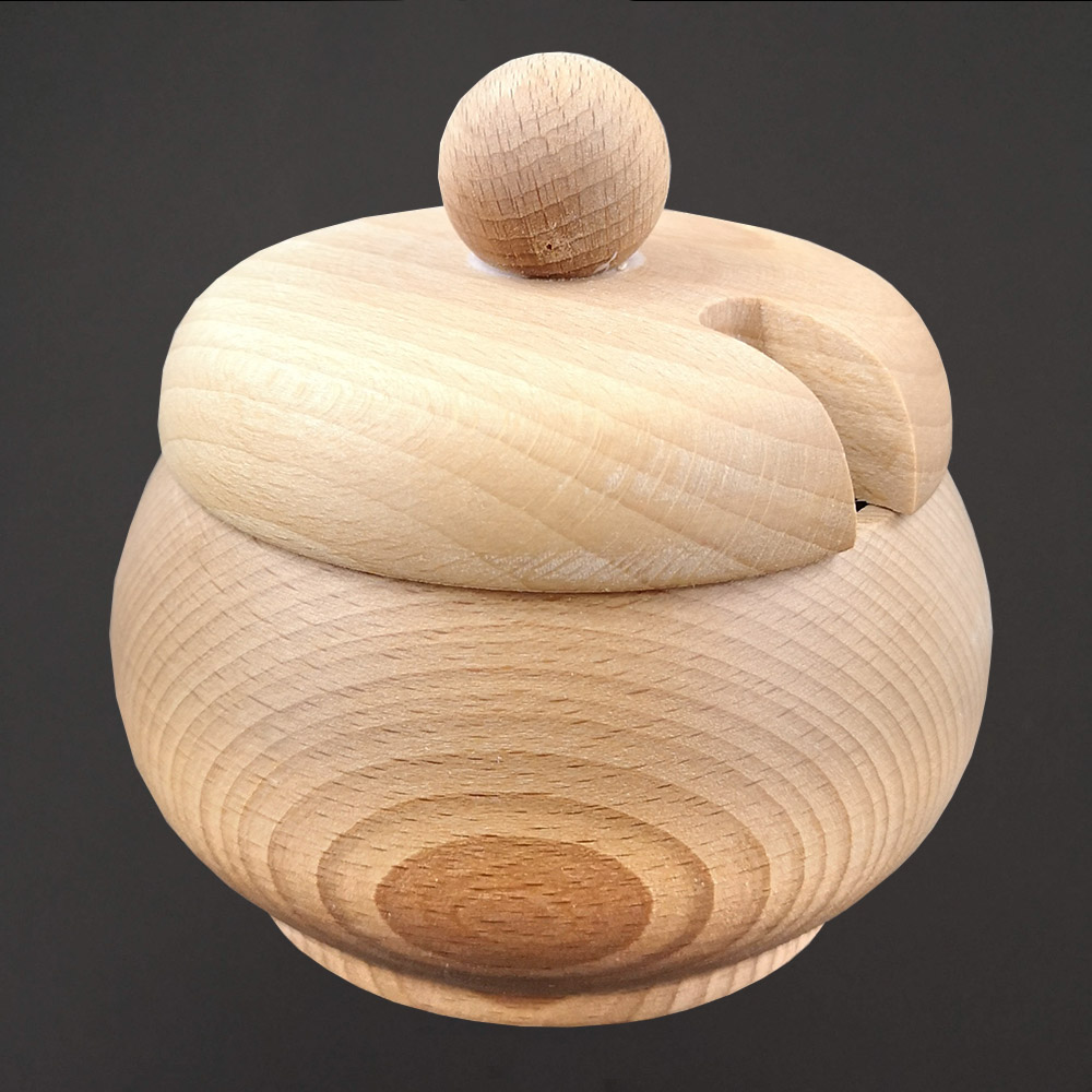Dřevěná cukřenka s pokličkou, masivní dřevo, 10 cm