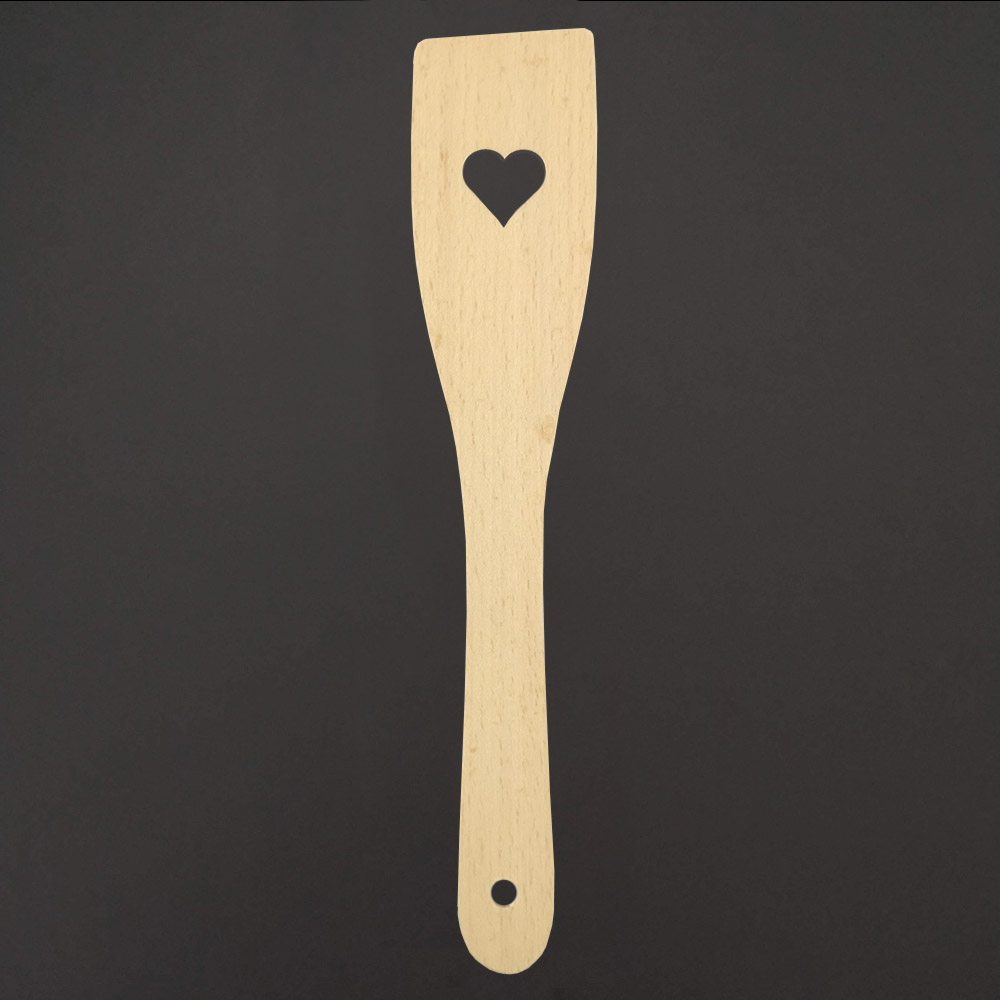 Dřevěná obracečka se srdcem, masivní dřevo, 28 cm