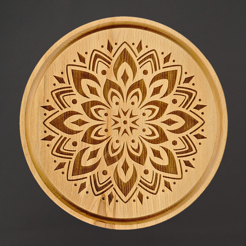 Dřevěné servírovací prkénko - podnos mandala, masivní dřevo, 30 cm